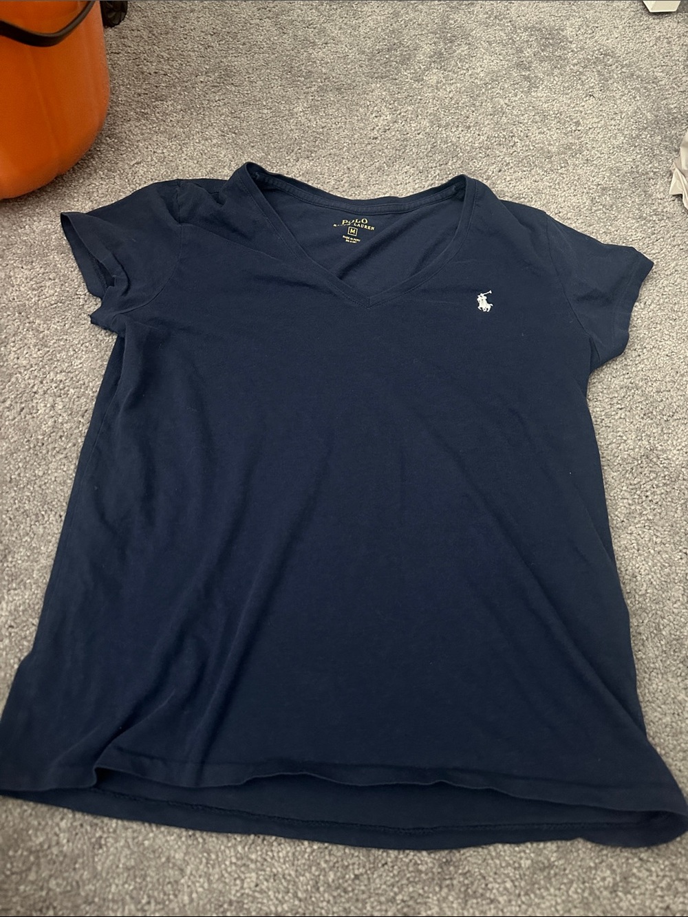Ralph Lauren Women's Navy V-Neck Polo Tee with Contrast Pony